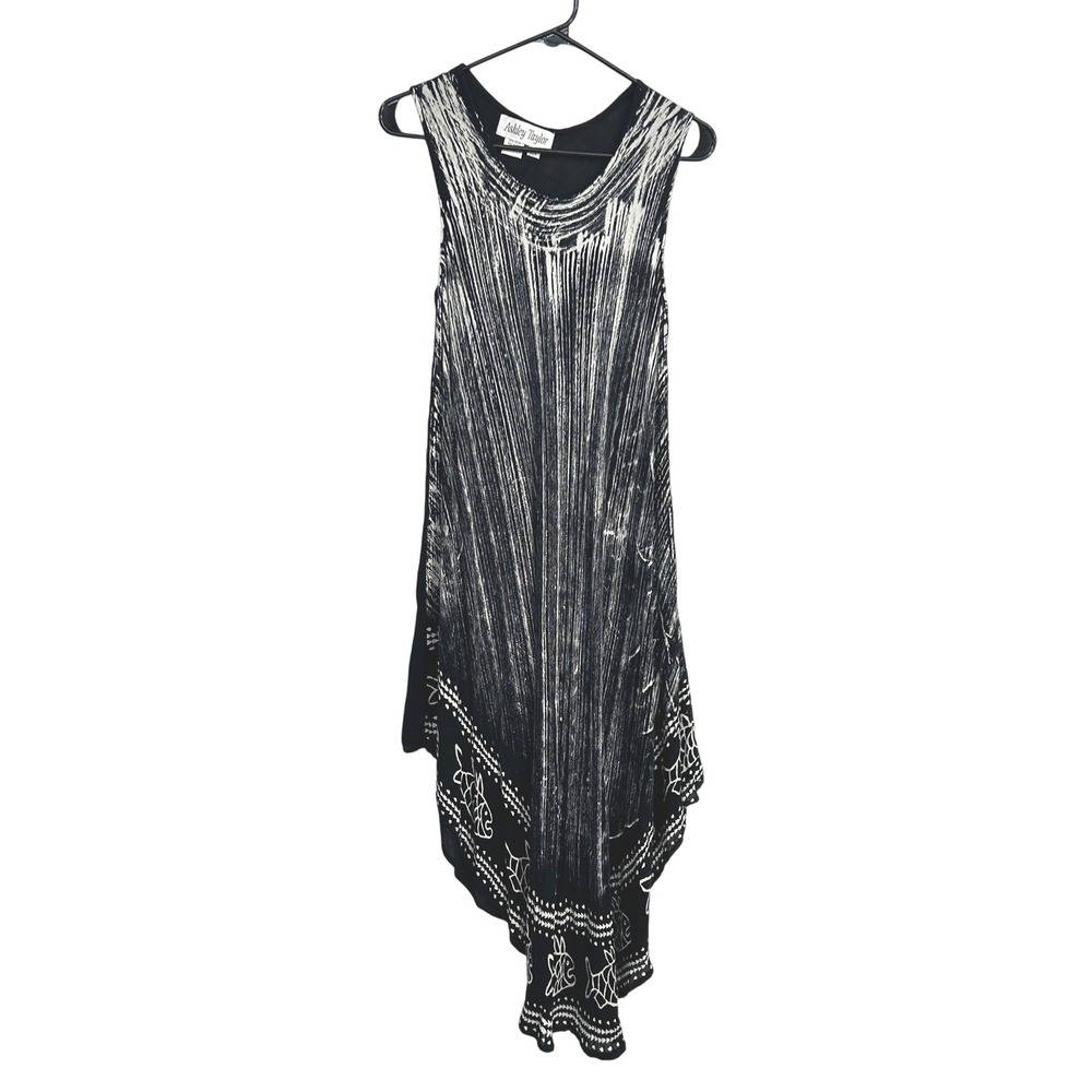 Coastal Fish Print‎ Rayon Asymmetrical Midi Dress OS Artsy Lagenlook Resort